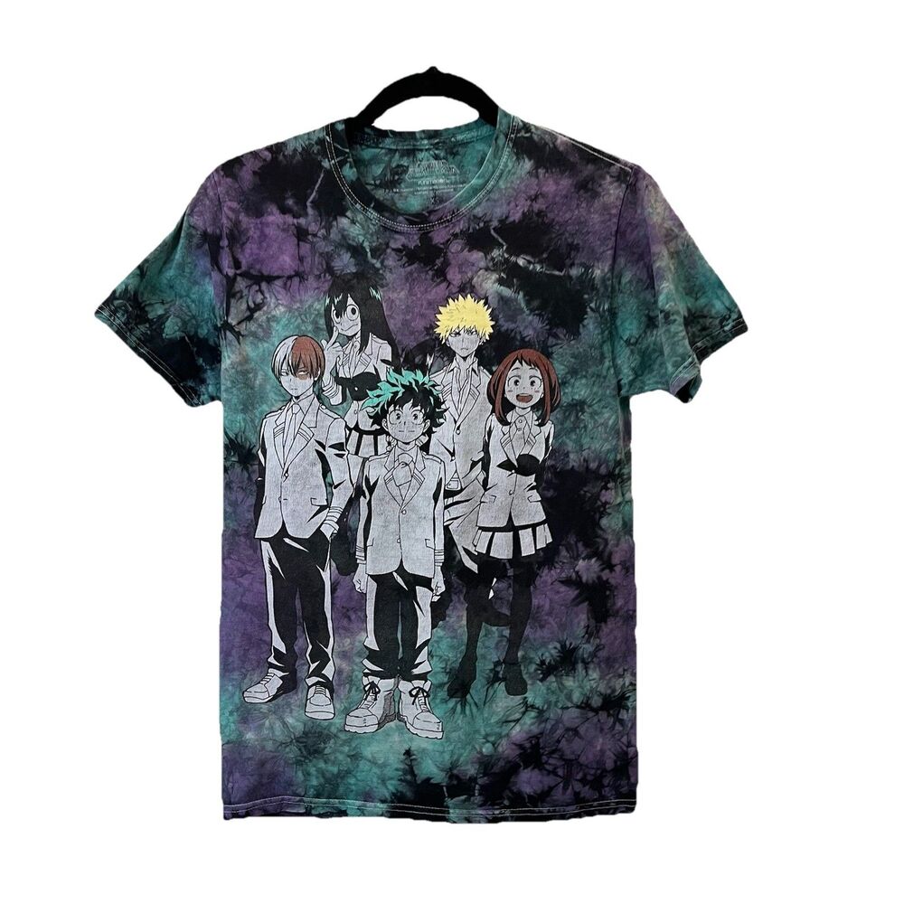 My Hero Academia Tie-Dye T-Shirt MHA Anime Graphic Tee Purple Blue Women Size XS